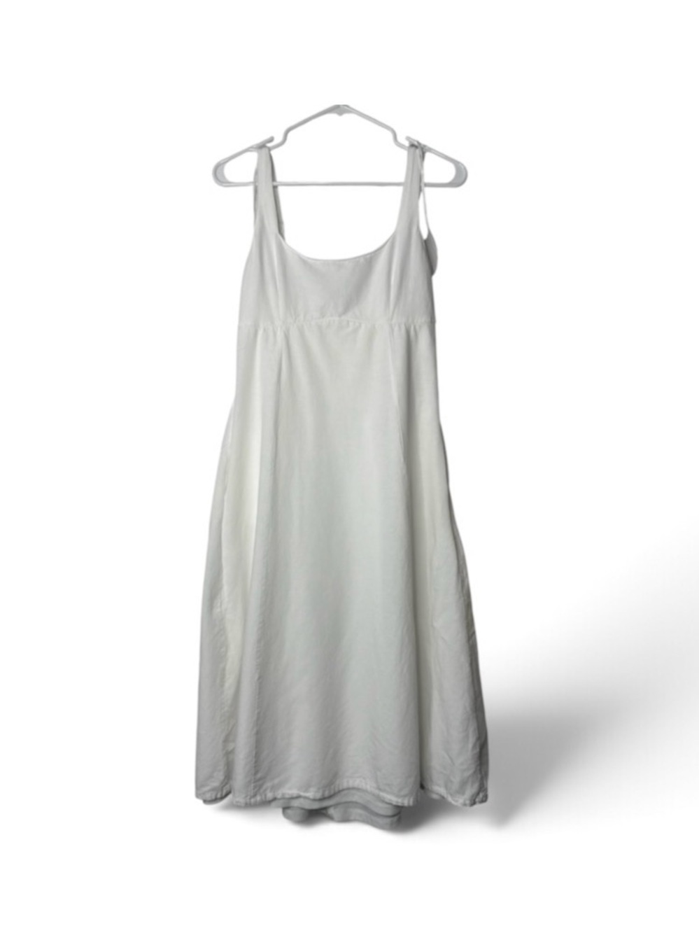 JAPNA Dress Women’s Medium Midi Sundress White Cotton Flax Smocked Sleeveless